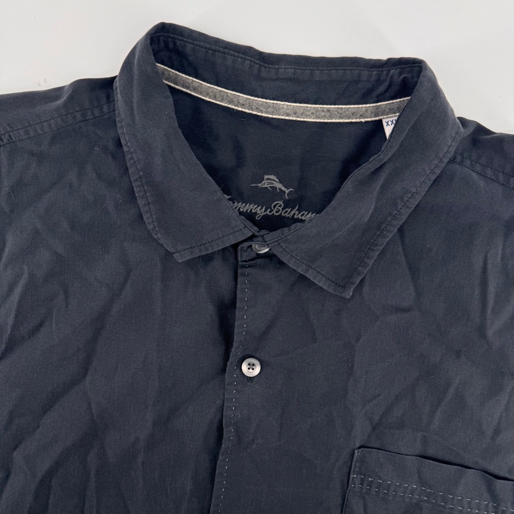 Tommy Bahama Button Down Men XXL Black Silk Blend‎ Short Sleeve Stretch Shirt
